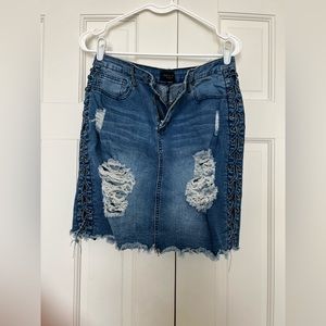 Denim Mini Skirt - Side Cut Outs